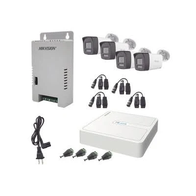 Kit Dvr 4 Canales Hilook Hl-1080P-2E-Twa 1080P/Audio Bidireccional Turbohd/2 Camaras Turret Exterior/Bocina Y Microfono Integrado/2 Fuentes De Poder Y Accesorios