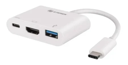 Hub USB-C Macho Steren USB-471, HDMI/USB 3.0/USB-C Hembra, Cable 11Cm, Color Blanco