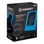 U. Estado Solido SSD Externo USB 3.2 480Gb Kingston, Ironkey Vault Privacy 80, Color Azul-Negro, Ikvp80Es/480G