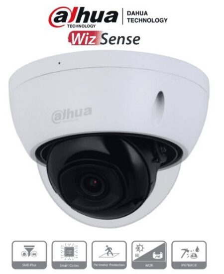 Dahua Ipc-Hdbw2541E-S – Cámara IP Domo Antivandálica 5 Mp – 2.8 Mm Y 111°.Ir 30 M, Wizsense, Smd, Micrófono, PoE, Ranura MicroSD, Protección IP67