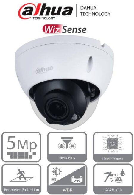 Dahua Dh-Ipc-Hdbw2541R-Zas - Domo Antivandalico De 5 Mp/ Lente Motorizado De 2.7-13.5/ Wizsense/ Ir De 40 M/ Ranura MicroSD/Ik10/ PoE -