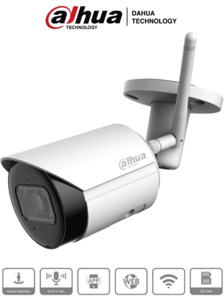 Dahua Ipc-Hfw1430Ds-Saw – Camara IP Bala WiFi De 4 Mp/ Lente De 2.8Mm/ 90°/ H.265+/ Ir De 30 Mts/ Integrado/ Ranura Para MicroSD/ Metalica/ IP67/ Dwd –