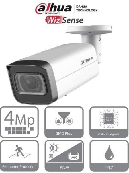 Dahua Ipc-Hfw2441T-Zs - Camara IP Bullet De 4 Mp/ Lente Motorizado De 2.7 A 13.5 Mm/ Wizsense/ Ir De 60 Metros/ Smd + - Ranura Para MicroSD/ IP67/ Ik10