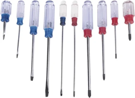 Juego De 10 Desarmadores Mango Plastico Epcom Ep-970A, Uso Ligero, Puntas Magnetica, 5 Puntas Planas (-) Y 5 Puntas Phillips (+)