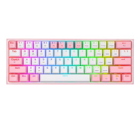 Teclado Mecánico Redragon Fizz Pro White/Pink, Blanco Y Rosa