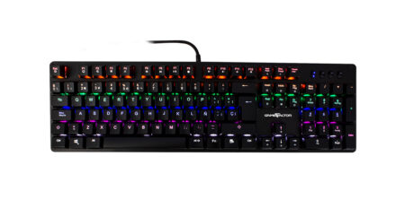 TECLADO MECANICO GAME FACTOR KBG400-RD, RAINBOW, SWITCH RED, USB, NEGRO