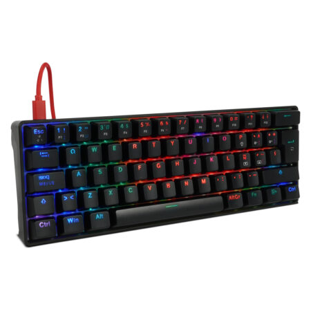 Teclado Mecánico 60 Game Factor Kbg560-Rd – Rgb, Teclas Extras Red Intercambiables, Red Switch, USB Rojo