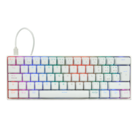 Teclado Mecánico 60 Game Factor Kbg560-Wh – Rgb, Teclas Extras Pink Intercambiables, Red Switch, USB Blanco