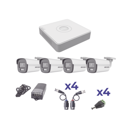 Kit Colorvu Turbohd 1080P Lite Hikvision Kh1080Pl4Bc Dvr 4 Canales/4 Camaras Bala/Transceptores/Conectores/Fuente De Poder Profesional