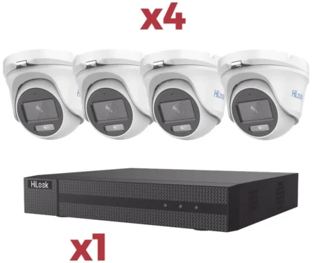 Kit Dvr 4 Canales Turbohd Hilook Hl24Tkit 2Mpx/1 Canal IP/Acusense Lite/Audio Por Coaxitron/1 Bahia De Disco Duro/4 Camaras Metalicas/2Mpx Tipo Turret/Colorvu Lite/Microfono Integrado