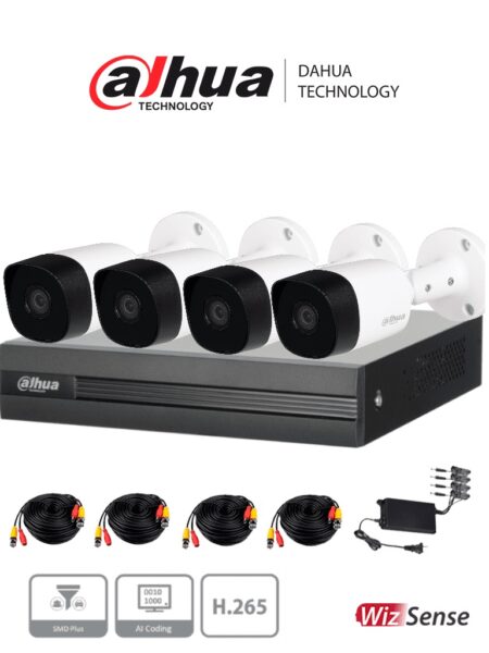 Kit De Videovigilancia Dahua Technology Dh-Kit/Xvr1B04H-I/4-B2A51N-0280B-S2 - Interior Y Exterior, Alámbrico, 4, 2592 X 1944 Pixeles, 5 Mp