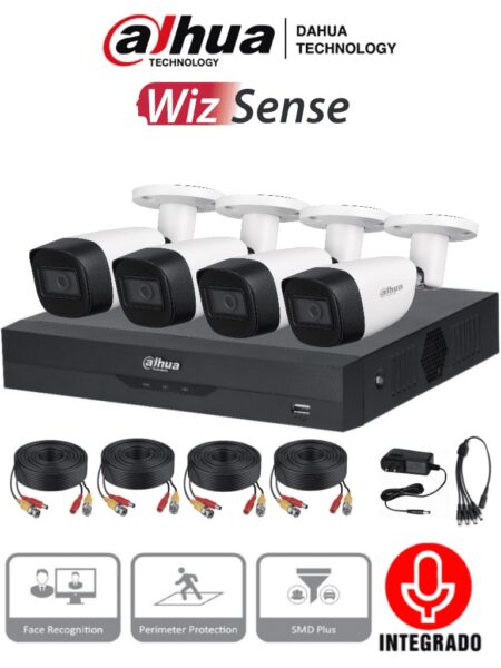 Dahua Kitxvr5104Hs4Kli3+4Hfw1500Cma- Kit De 4 Canales 5 Mp Con Audio Y Dvr De 4 Ch – Soporta 4 Canales + 4 IP O Hasta 8 IP + 4 Camaras 5Mp