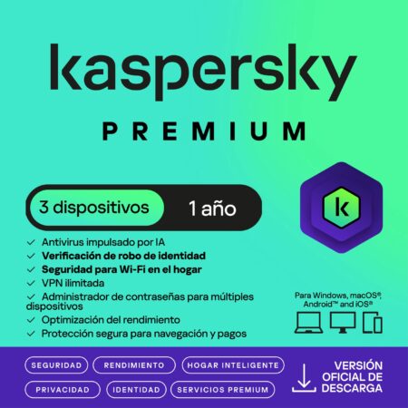 Esd Kaspersky Premium (Total Security, Security Cloud) / 3 Dispositivos / 2 Cuentas Kpm / 1 Año / Base, Kl1047Zdcfs