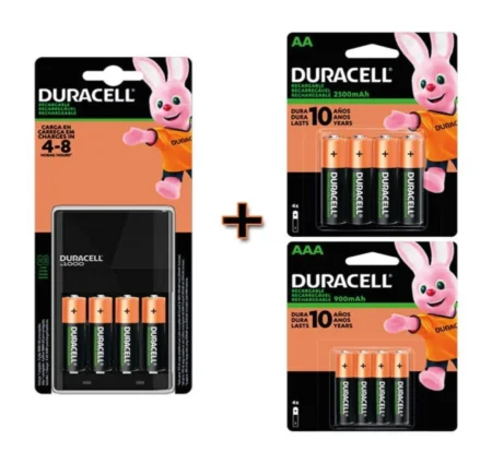 CARGADOR DURACELL CON 4 PILAS AAA Y 4 PILAS AA RECARGABLES