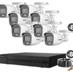 Kit Dvr 8 Canales Epcom B8-Kit8-Cv/A 1080P/8 Camaras Bala Colorvu Con Microfono Integrado/Fuente De Poder/Accesorios De Instalacion