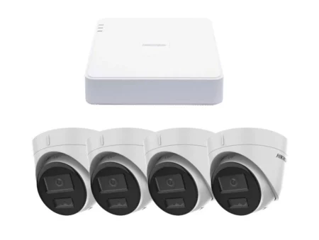 Kit Nvr 4 Canales Con 4 Puertos PoE Hikvision Kipcv2M/4T IP 1080P/2Mp/4 Camaras IP Turret Con Microfono Integrado/Colorvu Y Acusense Lite