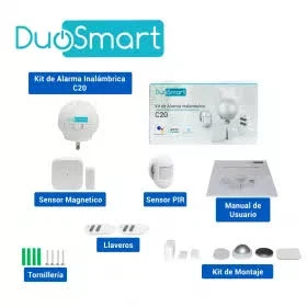 Kit De Alarma Inalambrico Duosmart C20, WiFi, RF, Incluye Panel/Pir/Magneto/Llavero