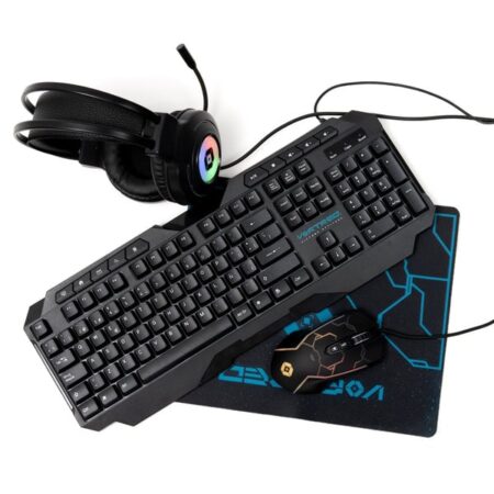 Kit Teclado/Mouse/Audifonos Y Mousepad Alambrico Gamer Vortred V-930655 USB/Rgb/Ingles/Color Negro