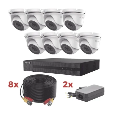 Kit Dvr Turbohd 8 Canales 1080P Lite Hilook Hl1080P8E 8 Camaras Turret 1080P Metalicas/8 Cables De 20 Metros/2 Fuentes De 4 Canales