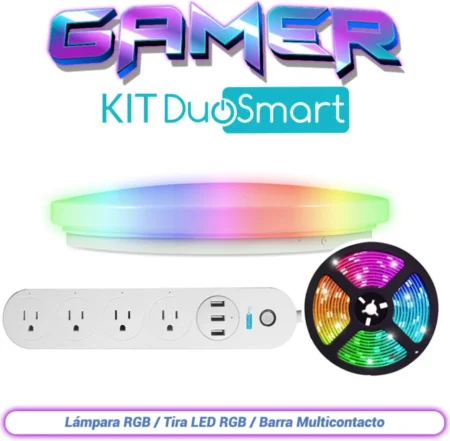 Kit De Iluminacion Gamer, Duosmart Gamer Kit, 1 Lampara Rgb S20, 1 Tira LED Rgb S30 Y Una Barra Multicontacto B50