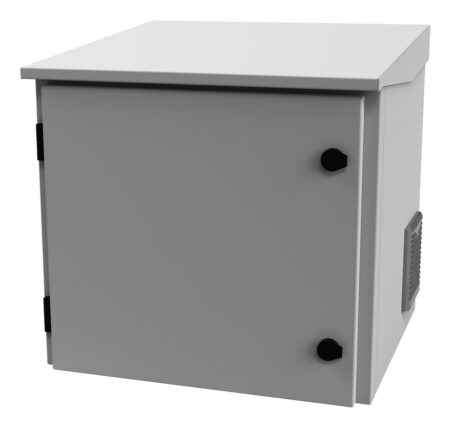 Gabinete De Exterior Con Rack De 19 De 9Ur Con Ventiladores Y Termostato – Se Envía El Gabinete Armado, Montaje A Poste O Torre Se Vende Por Separado.