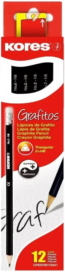 Caja C/12 Piezas Lapiz Grafito Kores Triangular Color Negro 2Hb, 923004