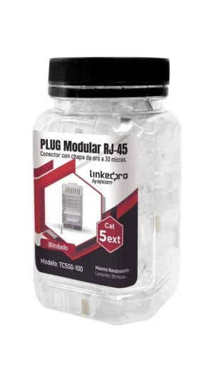 BOLSA C/100 PIEZAS PLUG RJ45 CAT5E VERTICAL CABLE, PARA CABLE SOLIDO, CON CHAPA DE ORO, 011-018/EZF-100
