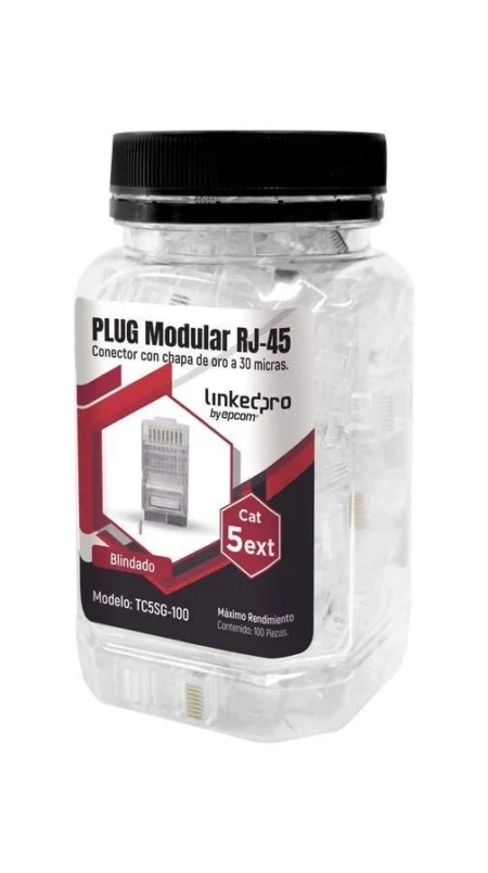 Bolsa C/100 Piezas Plug RJ45 Cat5E Vertical Cable, Para Cable Solido, Con Chapa De Oro, 011-018/Ezf-100