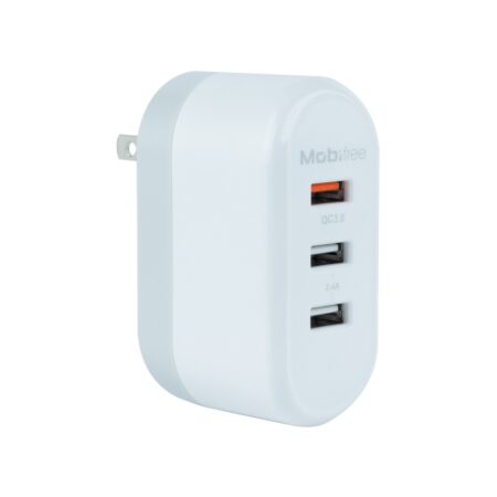 Cargador Mobifree Cargador De Pared 3 Puertos USB - Color Blanco, Pared, Corriente Alterna, USB, 3