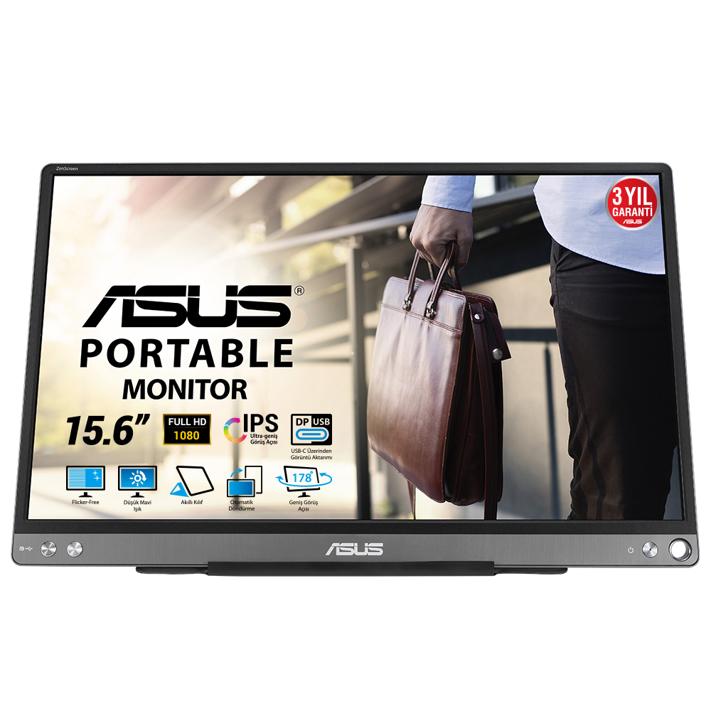 Monitor 15.6" Asus Mb16ace Zenscreen, Portatil/led/full Hd/1920x1080/usb-c 5ms Gtg 60hz/color Gris