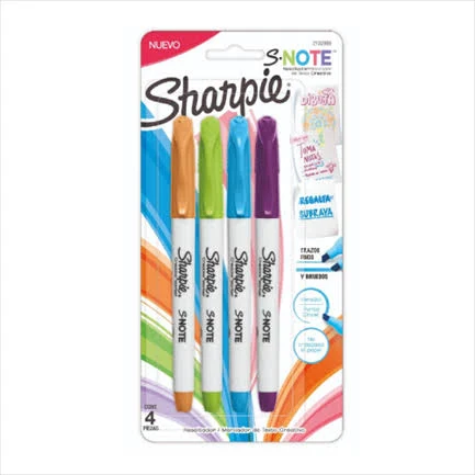 Caja C/4 Piezas Marcador Sharpie Snote Resaltador Blister Colores Surtidos 2132980