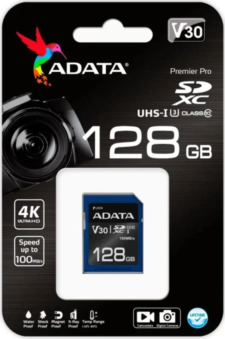 ##MEMORIA MICROSDXC 128GB FLASH ADATA PREMIER PRO CLASE 10 C/ADAPTADOR, AUSDX128GUI3V30SA2-RA1 (OPENBOX)