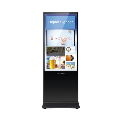 Monitor Para Señalizacion Digital 55″ Hikvision Ds-D6055Ul-B/S(In), Base Para Piso (Totem)/Puertos USB/Entrada De Video HDMI Y VGA/WiFi/Altavoz Integrada