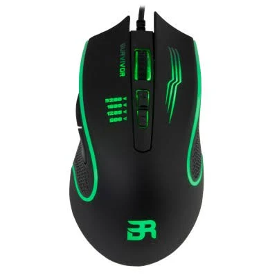 Mouse Gamer Balam Rush Laser Survivor Br-929691, 2400Dpi/6Botones/LED 4 Colores/1.8 M/USB/Negro