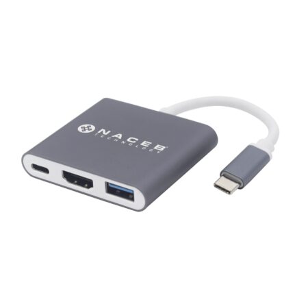 Adaptador Tipo C A HDMI + USB 3.0 + Pd Naceb Technology Na-0111, Plata, USB C, HDMI + USB 3.0 + Pd