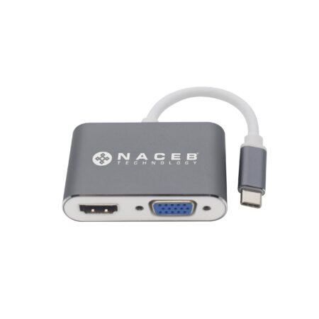 Adaptador Tipo C A HDMI+VGA Naceb Technology Na-0113 – Plata, USB C, HDMI+VGA