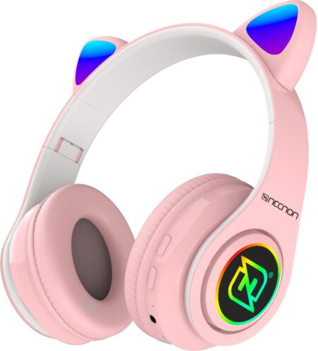 Diadema Audifonos Inalambricos Necnon Nbh-07/Bluetooth/Con Orejas/Rgb/Radio Fm/Slot Para Micro SD/3.5Mm/Rosa/Ncab0704Rg