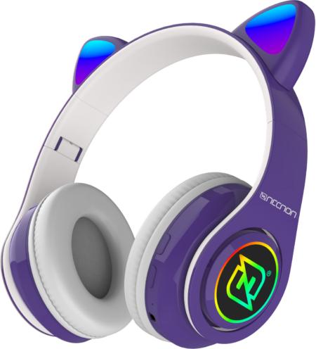 Audifonos On-Ear Bluetooth Nbh-07 Con Orejas Luz Rgb Radio Fm Micro SD 3.5Mml Manos Libres Morado
