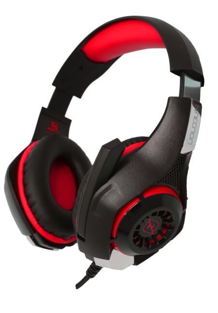 Diadema Audifono Flexible C/Microfono Necnon, Alambrico 3.5Mm Color Negro-Rojo, Ncagvi02Si
