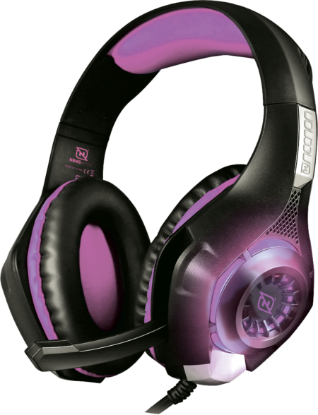 Diadema Audifono Flexible C/Microfono Necnon, Alambrico 3.5Mm Color Negro-Fucsia, Ncagvi13Si
