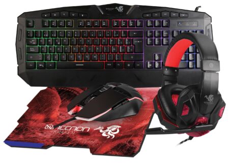 Kit Gaming 4 En 1 Ngc-Kraken Audifonos LED Teclado 114 Teclas Mouse 7 Botones Hasta 3200Dpi Mousepad Rojo –