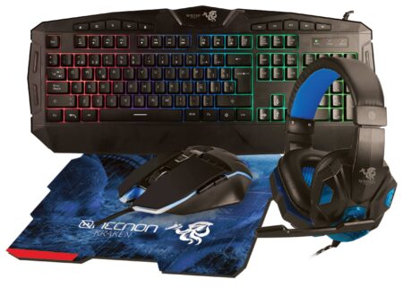 Kit Gaming 4 En 1 Ngc-Kraken Audifonos LED Teclado 114 Teclas Mouse 7 Botones Hasta 3200Dpi Mousepad Azul –