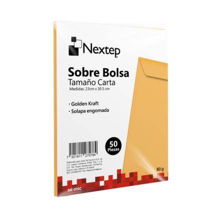 Sobre Bolsa Nextep Economico Ne-016C Tamaño Carta Solapa Engomada Paquete Con 50 Piezas 23Cm X 30.5 Cm –