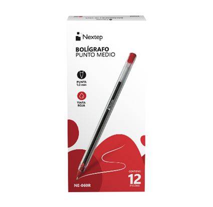 Caja C/12 Piezas De Boligrafos Nextep Ne-060R De 1Mm/Rojo