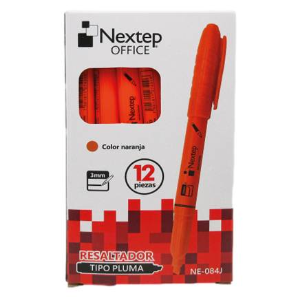 Caja C/12 Piezas De Marcador Resaltador Nextep Ne-084J Tipo Pluma Punta Cincel/Color Naranja