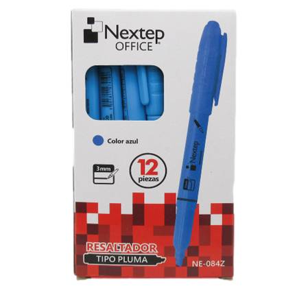Caja C/12 Piezas De Marcador Resaltador Nextep Ne-084Z Tipo Pluma Punta Cincel/Color Azul