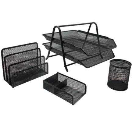 Juego De Charola Organizadora Ne-163 Nextep Malla Metálica 2 Niveles Tipo Oficio – Porta Lápiz Organizador Y Porta Post It