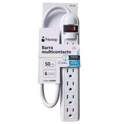 Barra Multicontacto Nextep Ne-240 Con 6 Contactos Aterrizados/Supresor 490J/Cable De 50Cm/16Awg