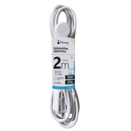 Extension Electrica Nextep Ne-244D De 2M/Con 3 Contactos Polarizados/16Awg/Clavija Plana/Blanca