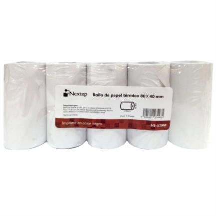 Paquete C/5 Piezas De Rollo De Papel Termico 80X40Mm Nextep Ne-529M